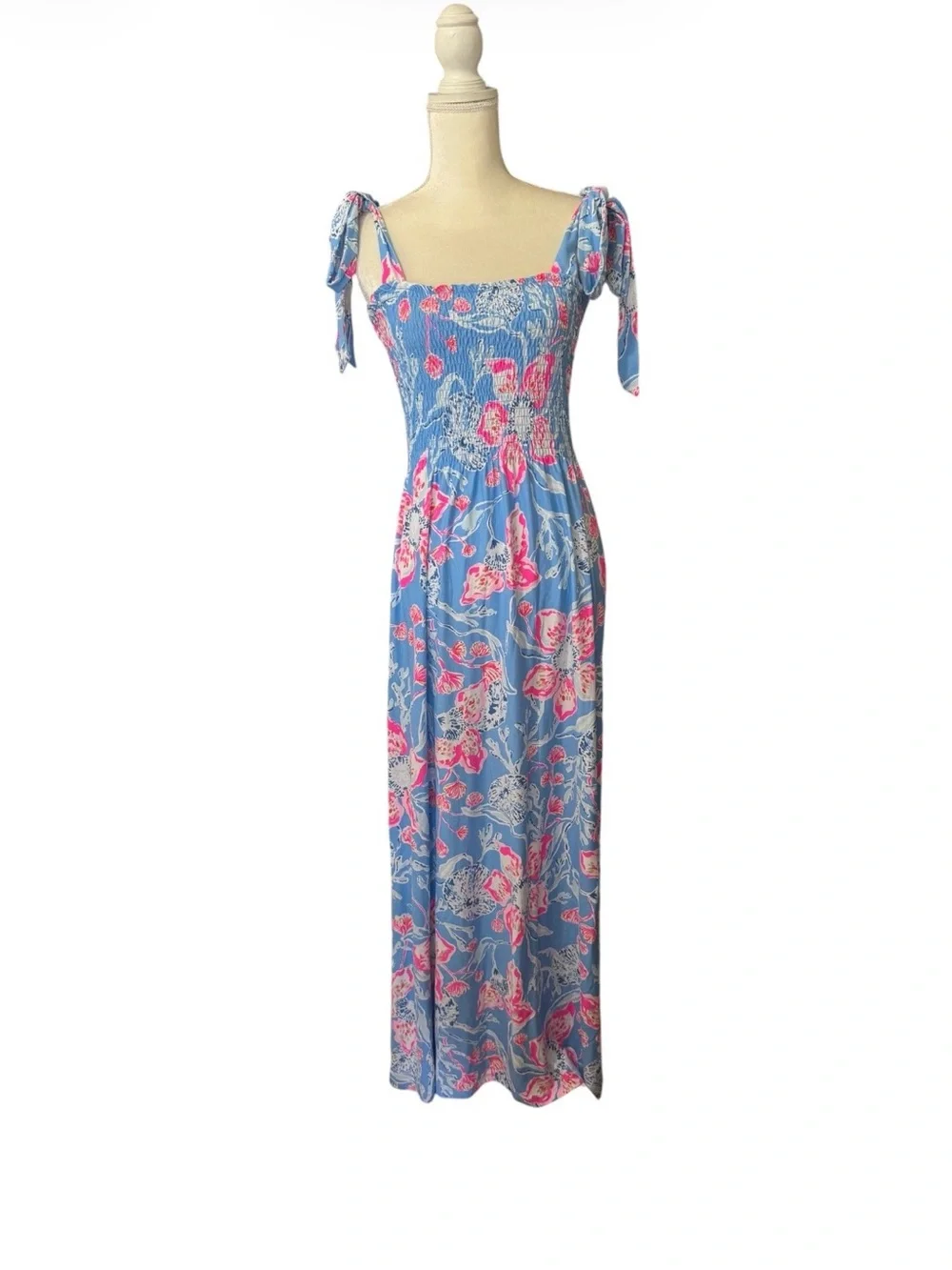 Lilly Pulitzer Blue Floral Maxi Dress with Pink Accents - Picture 2 of 9